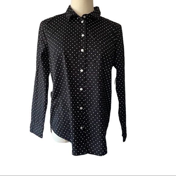 NEW WITH TAGS Old Navy black white polka dot  long sleeved blouse collared shirt - Picture 1 of 8